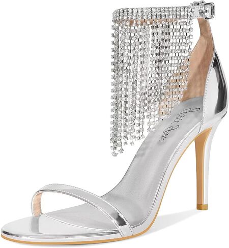 Women's High Heels Open Toe Sandals Rhinestone Fringe Ankle Strap Sandals Sparkling Stiletto Heel Party Dress Weddings Shoes in Kuwait