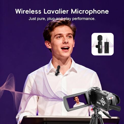 4K Video Camera Camcorder Mini Mic 48MP 60FPS UHD Vlogging Cameras for YouTube 18X Digital Zoom 3.0''IPS Screen Camera with 32GB Card, Wireless Lavalier Microphone, Remote, 2 Batteries in Kuwait