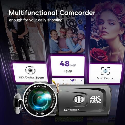 4K Video Camera Camcorder Mini Mic 48MP 60FPS UHD Vlogging Cameras for YouTube 18X Digital Zoom 3.0''IPS Screen Camera with 32GB Card, Wireless Lavalier Microphone, Remote, 2 Batteries in Kuwait