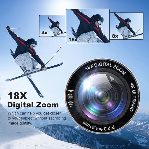 4K Video Camera Camcorder Mini Mic 48MP 60FPS UHD Vlogging Cameras for YouTube 18X Digital Zoom 3.0''IPS Screen Camera with 32GB Card, Wireless Lavalier Microphone, Remote, 2 Batteries in Kuwait