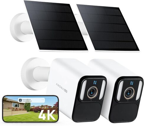 Anona 4K Solar Security Cameras Wireless Outdoor, Forever Power with Solar Panel, 8MP Color Night Vision, 24/7 AOV Recording, No Monthly Fees, AI Detection, Easy Setup, 2.4 G WiFi, IP67, 2 Pack in Saudi Arabia