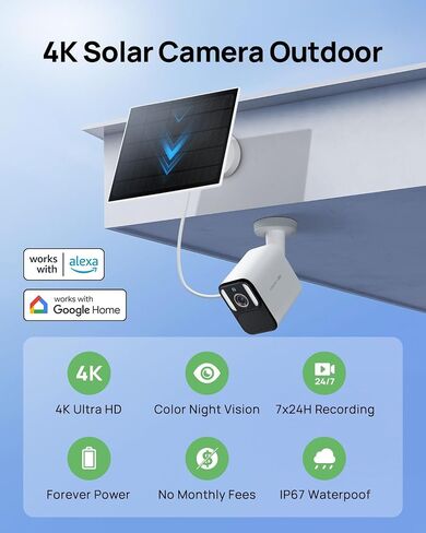 Anona 4K Solar Security Cameras Wireless Outdoor, Forever Power with Solar Panel, 8MP Color Night Vision, 24/7 AOV Recording, No Monthly Fees, AI Detection, Easy Setup, 2.4 G WiFi, IP67, 2 Pack in Saudi Arabia