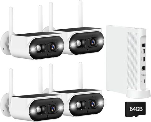 Solar Security Cameras Wireless Outdoor, 4-Camera System with 10CH NVR | 4MP, Solar Powered, No Monthly Fee, Color Night Vision, PIR Detection, Two-Way Audio, No Monthly Fee, 64GB Local Storage in Saudi Arabia