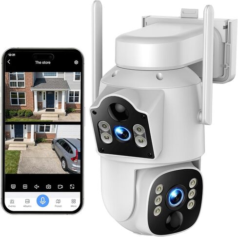 4G LTE Dual Lens Cellular Security Camera, No WiFi Solar Security Cameras Wireless Outdoor with 360° PTZ Live View, 2K Color Night Vision, Auto Tracking AI Detection, Cloud Storage, Built in SIM Card in Saudi Arabia