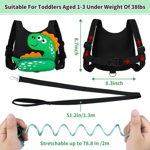 4-in-1 Toddler Safety Harness, Anti Lost Backpack with Detachable Wrist Link, Cute Dinosaur Cartoon Baby Walking Leash for Outdoor Travel, 1-6 Years Old Boys in Saudi Arabia