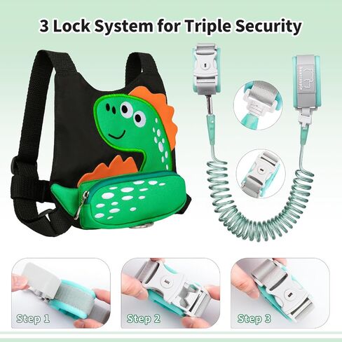 4-in-1 Toddler Safety Harness, Anti Lost Backpack with Detachable Wrist Link, Cute Dinosaur Cartoon Baby Walking Leash for Outdoor Travel, 1-6 Years Old Boys in Saudi Arabia