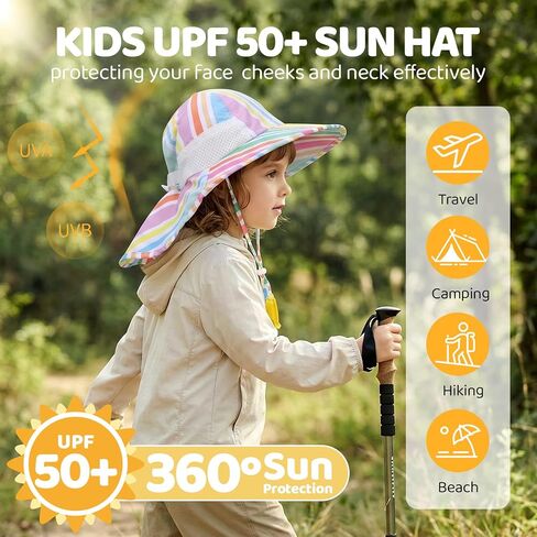 Baby Sun Hat with Neck Flap UPF 50+ for Toddler Sun Protection Beach Hat | Adjustable,Sun Protection,Lightweight,Quick-drying,Breathable,Skin-friendly,3 sizes,Block UVA/UVB,Water Resistant,Windproof in Kuwait