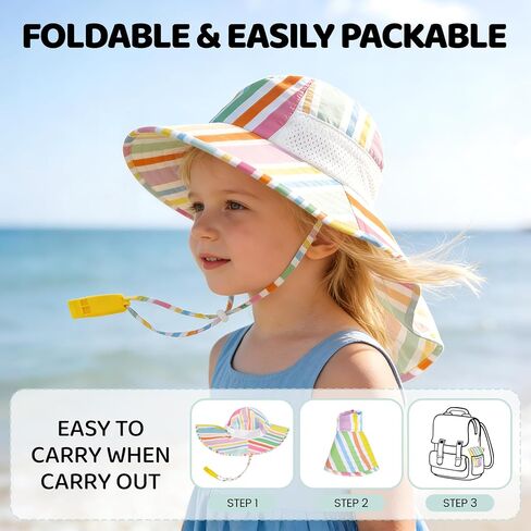 Baby Sun Hat with Neck Flap UPF 50+ for Toddler Sun Protection Beach Hat | Adjustable,Sun Protection,Lightweight,Quick-drying,Breathable,Skin-friendly,3 sizes,Block UVA/UVB,Water Resistant,Windproof in Kuwait