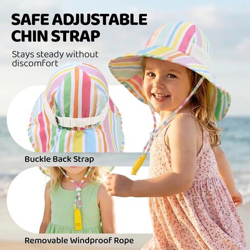 Baby Sun Hat with Neck Flap UPF 50+ for Toddler Sun Protection Beach Hat | Adjustable,Sun Protection,Lightweight,Quick-drying,Breathable,Skin-friendly,3 sizes,Block UVA/UVB,Water Resistant,Windproof in Kuwait