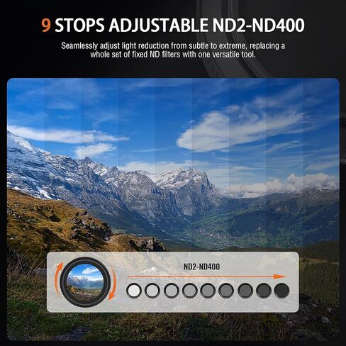 67mm Variable ND Lens Filter ND2-ND400 (1-9 Stops) | Multi-Coated, Adjustable Neutral Density Filter, Water and Scratch Resistant, Video & Photography Camera Lens Filter in Saudi Arabia