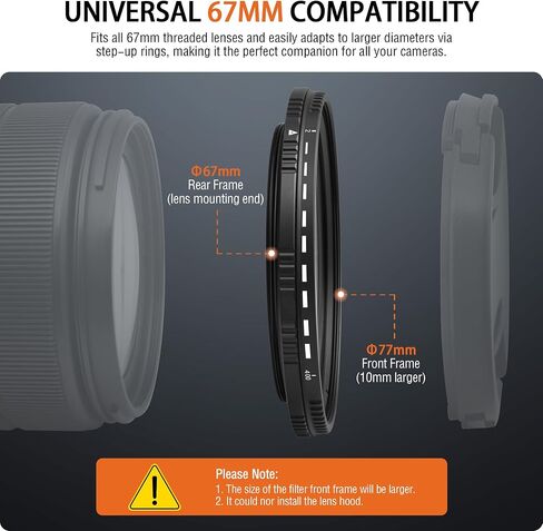 67mm Variable ND Lens Filter ND2-ND400 (1-9 Stops) | Multi-Coated, Adjustable Neutral Density Filter, Water and Scratch Resistant, Video & Photography Camera Lens Filter in Saudi Arabia