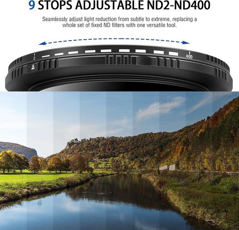 72mm Variable ND Lens Filter ND2-ND400 (1-9 Stops) | Multi-Coated, Adjustable Neutral Density Filter, Water and Scratch Resistant, Video & Photography Camera Lens Filter in Saudi Arabia
