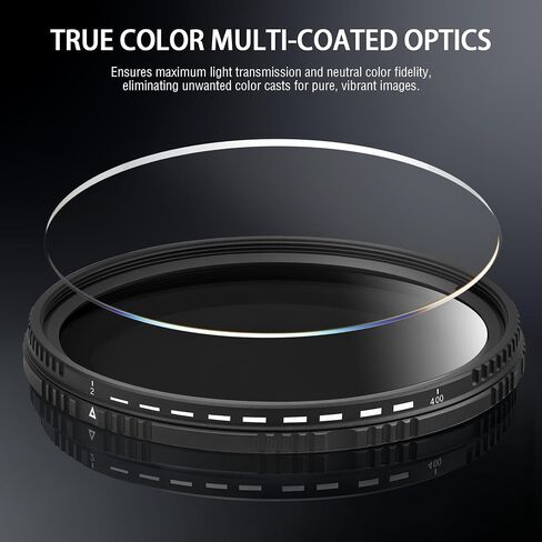 72mm Variable ND Lens Filter ND2-ND400 (1-9 Stops) | Multi-Coated, Adjustable Neutral Density Filter, Water and Scratch Resistant, Video & Photography Camera Lens Filter in Saudi Arabia