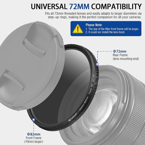 72mm Variable ND Lens Filter ND2-ND400 (1-9 Stops) | Multi-Coated, Adjustable Neutral Density Filter, Water and Scratch Resistant, Video & Photography Camera Lens Filter in Saudi Arabia