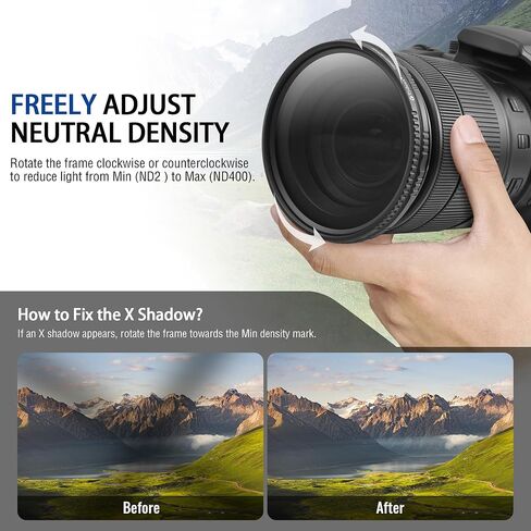 72mm Variable ND Lens Filter ND2-ND400 (1-9 Stops) | Multi-Coated, Adjustable Neutral Density Filter, Water and Scratch Resistant, Video & Photography Camera Lens Filter in Saudi Arabia