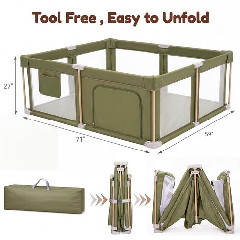 Foldable Baby Playpen with Mat, Foldable Baby Fence Play Yards for Babies and Toddlers, Play Pen with Breathable Mesh and Anti-Fall Pads Green (71"×59") in Kuwait