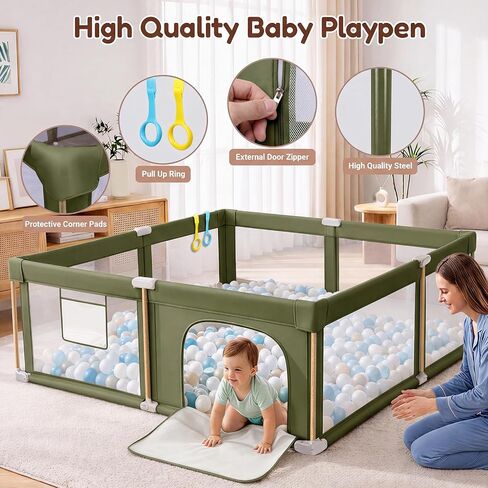 Foldable Baby Playpen with Mat, Foldable Baby Fence Play Yards for Babies and Toddlers, Play Pen with Breathable Mesh and Anti-Fall Pads Green (71"×59") in Kuwait