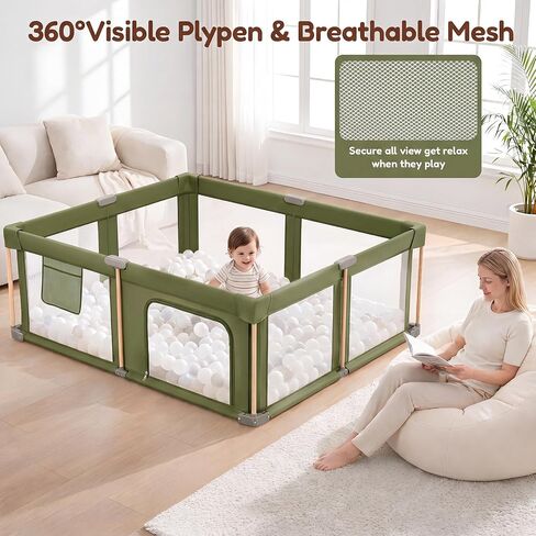 Foldable Baby Playpen with Mat, Foldable Baby Fence Play Yards for Babies and Toddlers, Play Pen with Breathable Mesh and Anti-Fall Pads Green (71"×59") in Kuwait