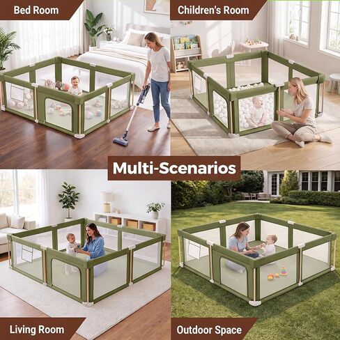 Foldable Baby Playpen with Mat, Foldable Baby Fence Play Yards for Babies and Toddlers, Play Pen with Breathable Mesh and Anti-Fall Pads Green (71"×59") in Kuwait