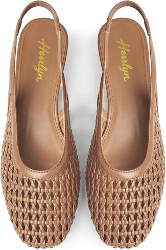 Brown Slingback Flats Woven Slingback Flats Womens Square Toe Flats | Closed Toe,Low Chunky Heels,Braided Flats,Woven Sandals,Comfortable,Casual,Breathable in Saudi Arabia