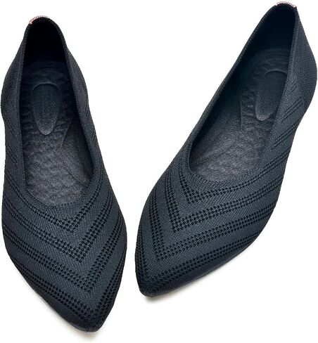Buyrew Women's Wide Ballet Flats - Breathable Knit Pointed Toe Shoes Foldable Low-Top Walking Shoes in Saudi Arabia