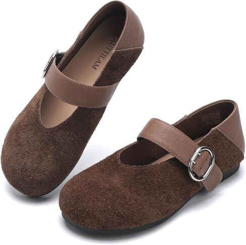Mary Jane shoes Women Flats Polished Buckle-Comfortable Work Shoes | suede single band round toe, soft footbed, vintage academia, 0.6inches in Kuwait
