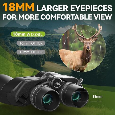 12-36X50 High Powered Zoom Binoculars for Adults - Wozel HD Professional Binoculars with Large Vision - Waterproof Binocular with Low Light for Bird Watching Travel Hunting Sports Cruise Outdoor in Saudi Arabia
