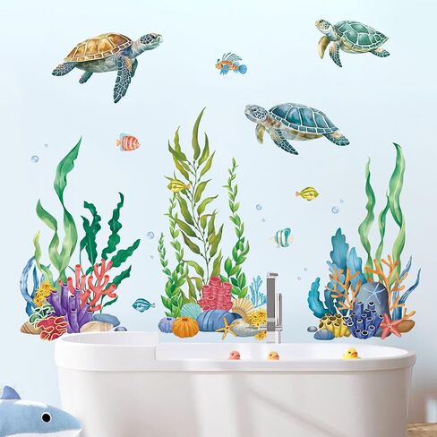 SHUCHING Under the Sea Turtle Wall Decal for Bathroom, Ocean Wall Sticker | Seaweed Grass Wall Decor for Nursery Kids Bedroom Playroom in Saudi Arabia
