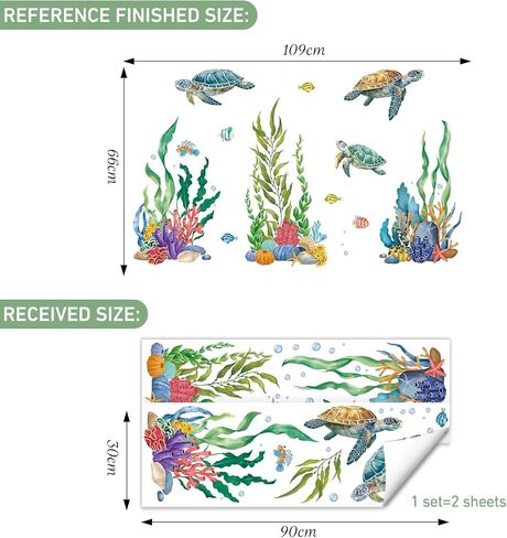 SHUCHING Under the Sea Turtle Wall Decal for Bathroom, Ocean Wall Sticker | Seaweed Grass Wall Decor for Nursery Kids Bedroom Playroom in Saudi Arabia