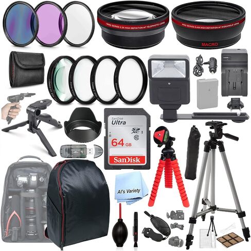 Als Variety 55mm Accessory Bundle with HD Filters, Close Ups, 64GB Memory, Backpack, Flash, Auxiliary Lenses, Battery for Nikon D3100, D3200, D3300, D3400, D3500, D5100, D5200, D5300, D5500, D5600 in Saudi Arabia