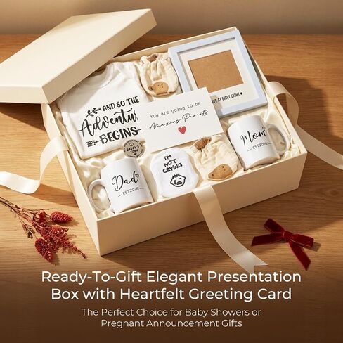New Mom Gifts for Women, New Parents Gifts for Couples Est 2026, Pregnancy Gift Box | 9 PCS Gender Reveal & Baby Shower Gift Box: High-Quality, Cute, and Fun for New Parents; Soft and Gentle for the Newborn in Kuwait