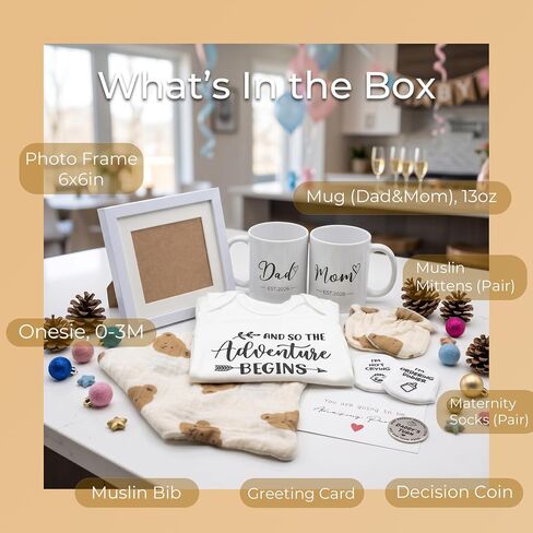 New Mom Gifts for Women, New Parents Gifts for Couples Est 2026, Pregnancy Gift Box | 9 PCS Gender Reveal & Baby Shower Gift Box: High-Quality, Cute, and Fun for New Parents; Soft and Gentle for the Newborn in Kuwait