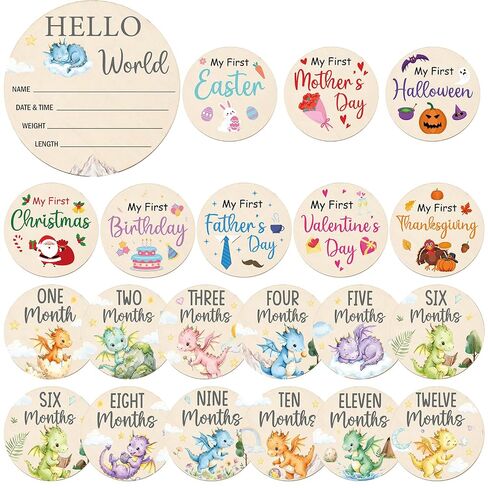 Dragon Monthly Baby Milestone Signs, 11PCS My First Holiday Milestone Cards Newborn Halloween Christmas Gift, Wooden Baby Announcement and Hello World Newborn Sign in Kuwait