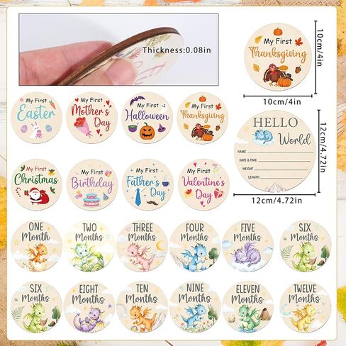 Dragon Monthly Baby Milestone Signs, 11PCS My First Holiday Milestone Cards Newborn Halloween Christmas Gift, Wooden Baby Announcement and Hello World Newborn Sign in Kuwait