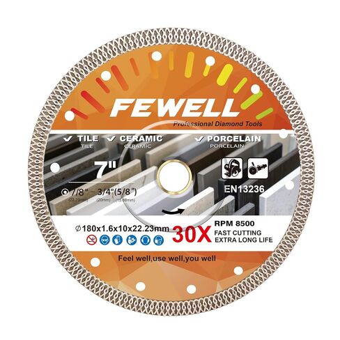 FEWELL 7 inch Tile Diamond Blade,Porcelain Saw Blade (1 Pack) | Super Thin X Teeth Diamond Blade Dry/Wet Cutting Porcelain, Tile and Ceramic in Saudi Arabia