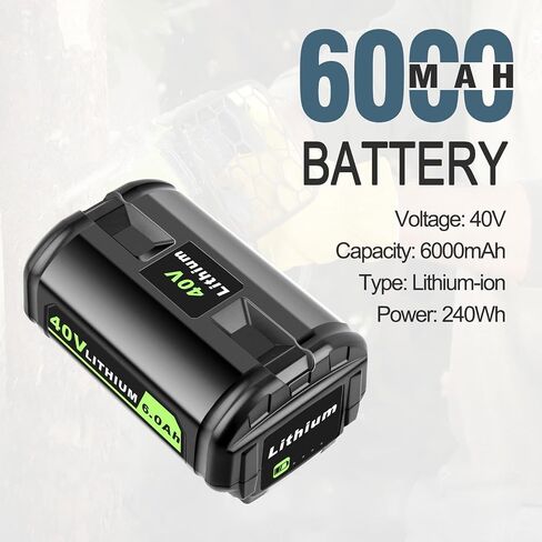 40V 6.0Ah Lithium-Ion Replacement Battery Compatible with Ryobi 40 Volt Cordless Tools Battery OP4015 OP4026 OP40201 OP40261 OP4030 OP40301 OP4040 OP40401 OP4050 OP4050A OP40501 OP40601 in Kuwait