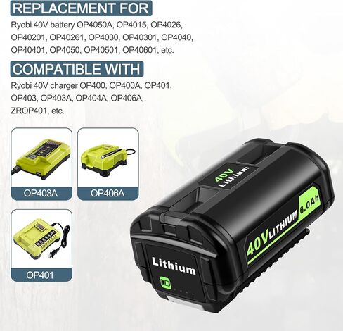 40V 6.0Ah Lithium-Ion Replacement Battery Compatible with Ryobi 40 Volt Cordless Tools Battery OP4015 OP4026 OP40201 OP40261 OP4030 OP40301 OP4040 OP40401 OP4050 OP4050A OP40501 OP40601 in Kuwait