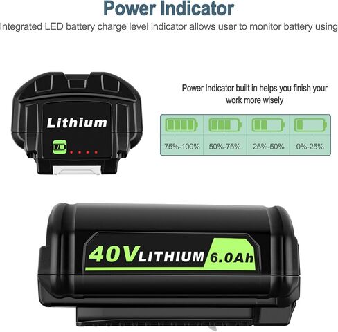 40V 6.0Ah Lithium-Ion Replacement Battery Compatible with Ryobi 40 Volt Cordless Tools Battery OP4015 OP4026 OP40201 OP40261 OP4030 OP40301 OP4040 OP40401 OP4050 OP4050A OP40501 OP40601 in Kuwait