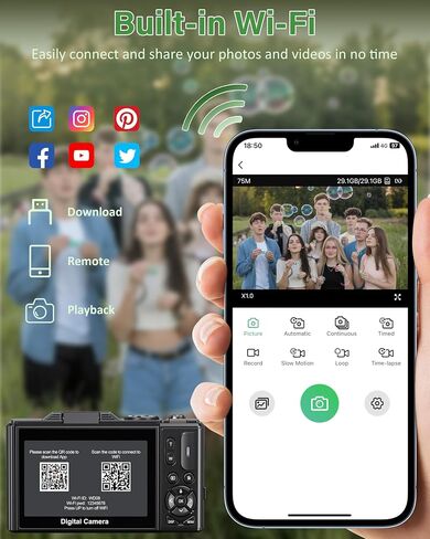 5K Digital Camera for Photography, 75MP WiFi Vlogging Camera for YouTube, 18X Zoom UHD Autofocus, 3" 180° Flip Screen, Video Camera with 32GB SD Card & 2 Batteries in Kuwait
