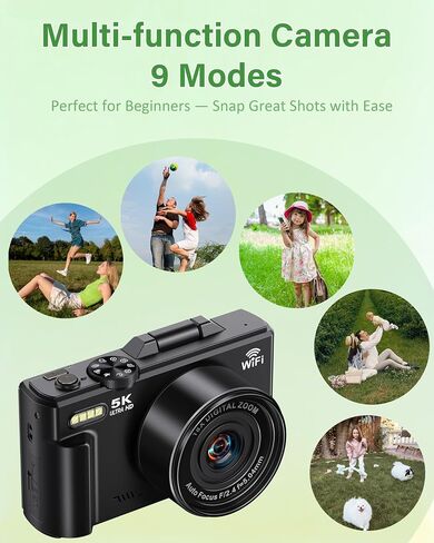 5K Digital Camera for Photography, 75MP WiFi Vlogging Camera for YouTube, 18X Zoom UHD Autofocus, 3" 180° Flip Screen, Video Camera with 32GB SD Card & 2 Batteries in Kuwait