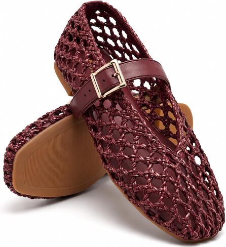 Women's Bohemian Hand-Woven Rope Mary Jane Jelly Mesh Flat Sandals Ballet in Kuwait