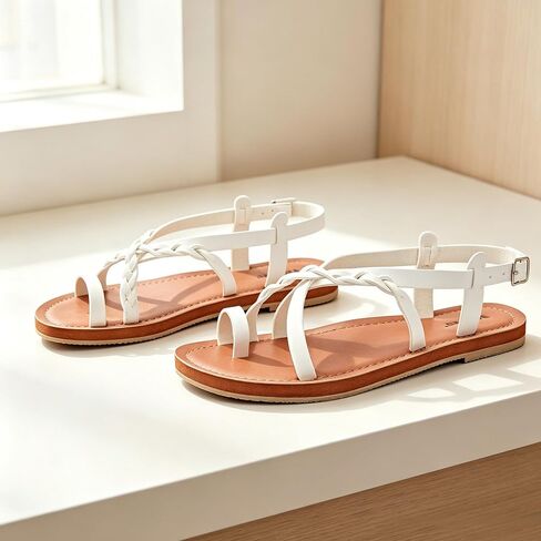 Veittes Women's Fashion Casual Flat Sandals,Stylish and comfy, with a lightweight rubber sole, summer thong sandals,White,8.5 US in Kuwait