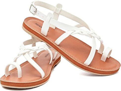 Veittes Women's Fashion Casual Flat Sandals,Stylish and comfy, with a lightweight rubber sole, summer thong sandals,White,8.5 US in Kuwait