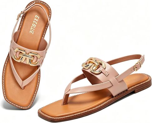 Women's Square Toe Flip Flop Adjustable Buckle Strap Casual Tong Sandals in Kuwait