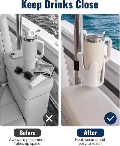 Adjustable Boat Cup Holder for Vertical Rails, No-Drill Marine Drink Holder for Cans, Bottles and Handled Tumblers, 3D Printed, Boat Accessories in Saudi Arabia