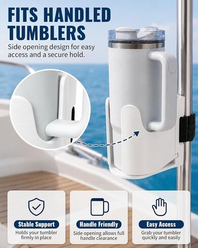 Adjustable Boat Cup Holder for Vertical Rails, No-Drill Marine Drink Holder for Cans, Bottles and Handled Tumblers, 3D Printed, Boat Accessories in Saudi Arabia