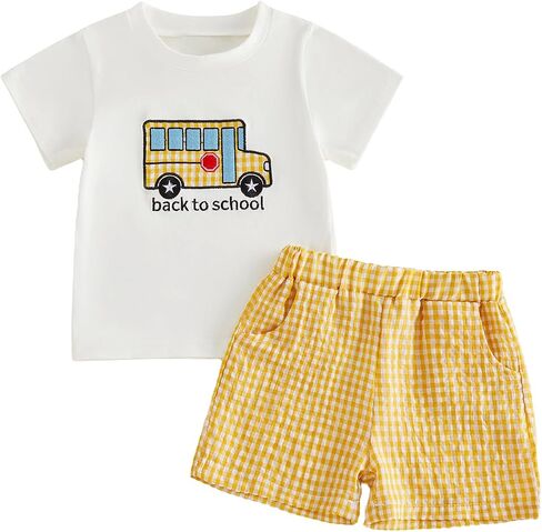 Kavousa Toddler Boy School Kindergarten Pre K Outfit Crew Neck Short Sleeve Top and Shorts Set Baby Summer Clothes in Saudi Arabia