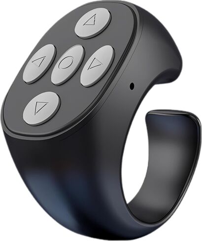 Fingertip Wireless Remote Control for Phone, Scrolling Loop Wireless Page Turner, Camera Shutter Scroller Remote with 5 Buttons for Short Video Apps, E-Books, Selfies, 33 ft / 10 m Range, Black in Saudi Arabia