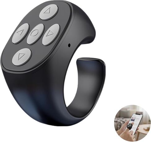 Fingertip Wireless Remote Control for Phone, Scrolling Loop Wireless Page Turner, Camera Shutter Scroller Remote with 5 Buttons for Short Video Apps, E-Books, Selfies, 33 ft / 10 m Range, Black in Saudi Arabia