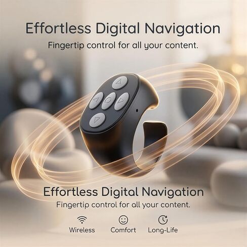 Fingertip Wireless Remote Control for Phone, Scrolling Loop Wireless Page Turner, Camera Shutter Scroller Remote with 5 Buttons for Short Video Apps, E-Books, Selfies, 33 ft / 10 m Range, Black in Saudi Arabia